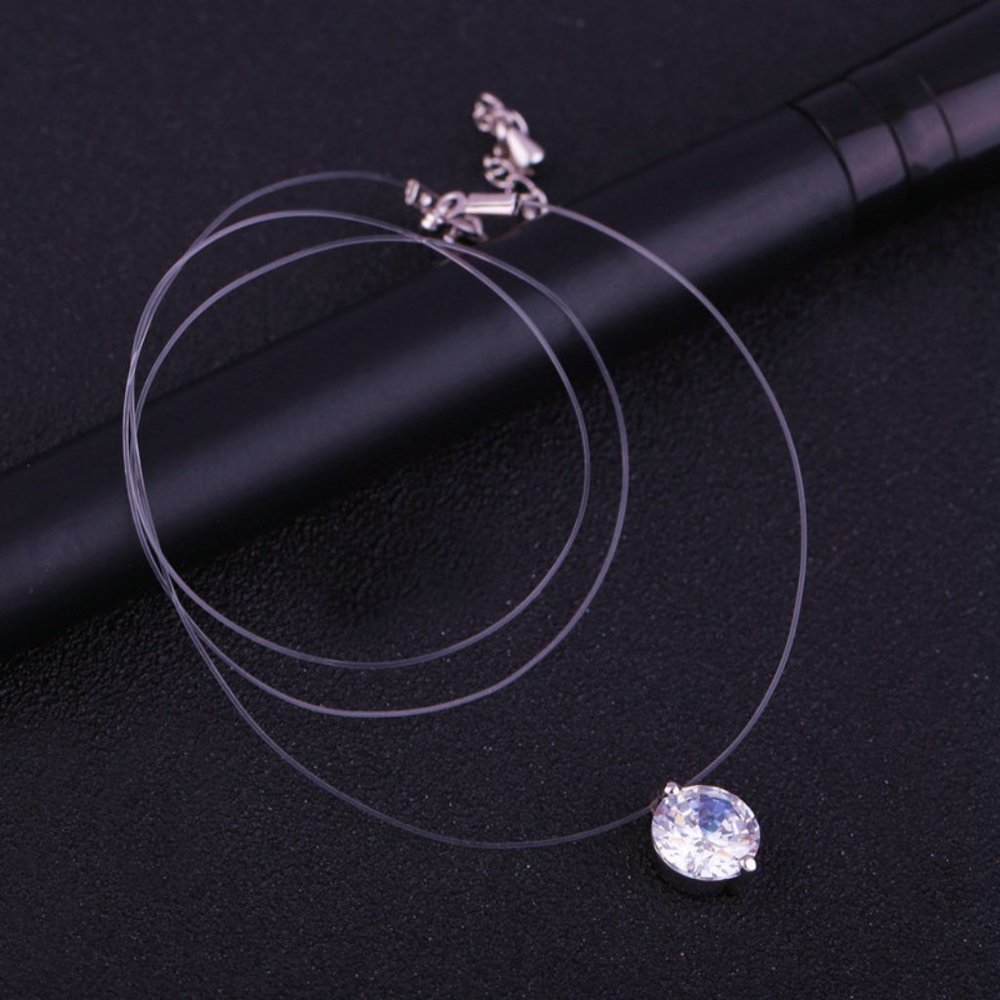 NEW 2CT Solitaire Diamond Invisible Chain Necklace - Picture 12 of 13